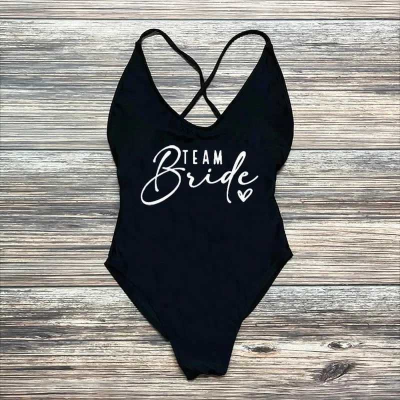 Sexy Padded S-3XL Gold Print Team Bride One-Piece Swimsuit Squad Women Swimwear Bachelorette Party Bathing Suit Summer BeachwearW250214