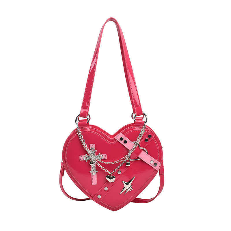 Designer bag Personalized Trendy Y2K Dark Hot Handbag Punk Heart shaped Girl Shoulder Crossbody Bag