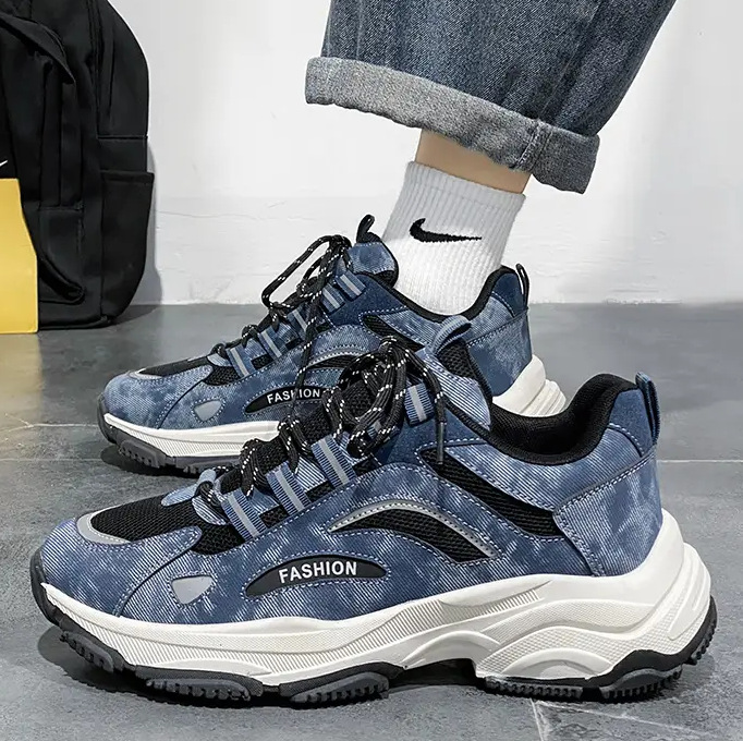NEW hot Men Sports Shoes Thick Sole Fashion Simple Design Versatile Triple Black Khaki Blue Free shipping