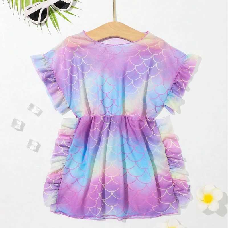 Kids Girls Beach Cover Up Tie Dye Girl Dress Tunic Pareos Bikinis Cover Ups Swim Wear Robe Plage Beachwear Sundress BiquiniXJ250214