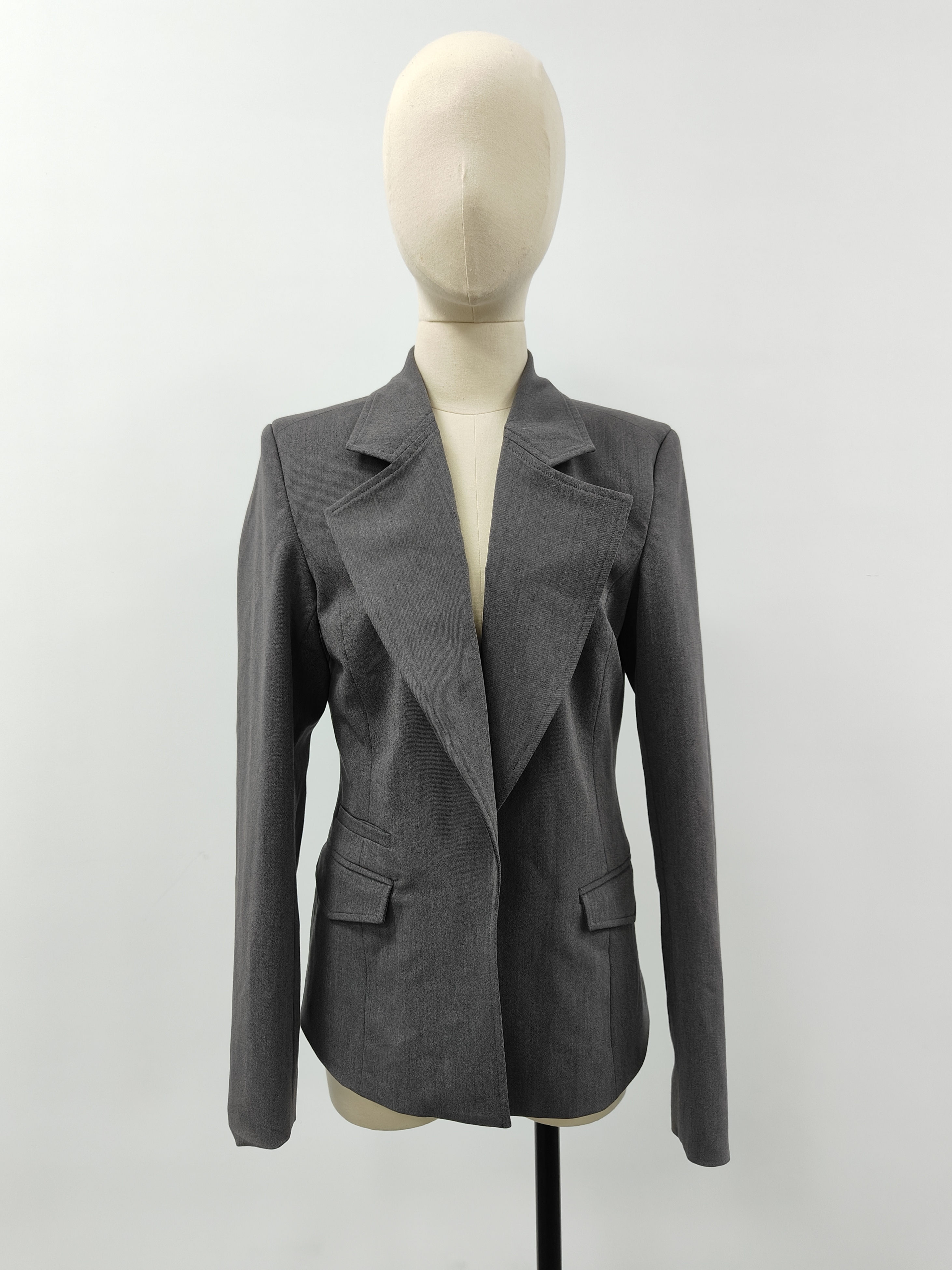 Grey Slim-fitting Women Blazer Jacket Cardigan