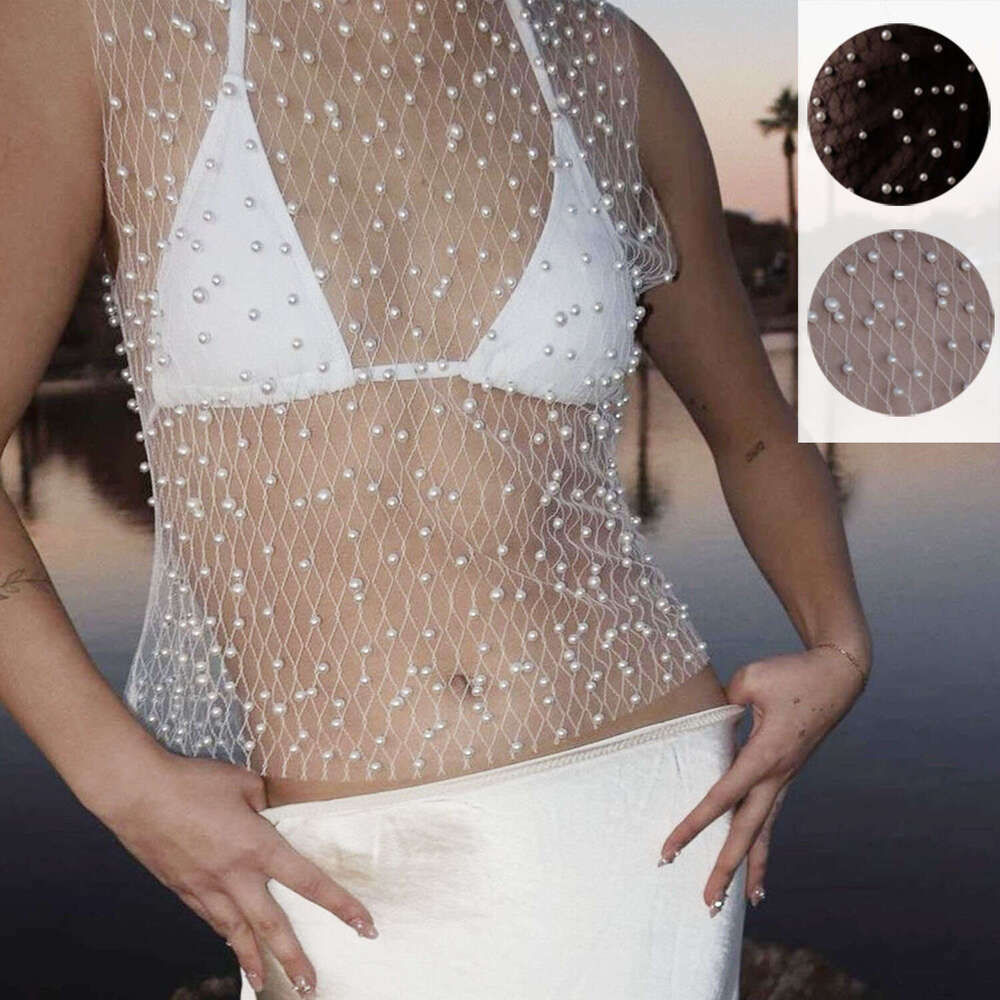Spring/Summer Hot selg Women's Bubble Bead Mesh Transparent Sexy Sleeveless Tank Top 2025 New Casual Fashion Trendy Clothing