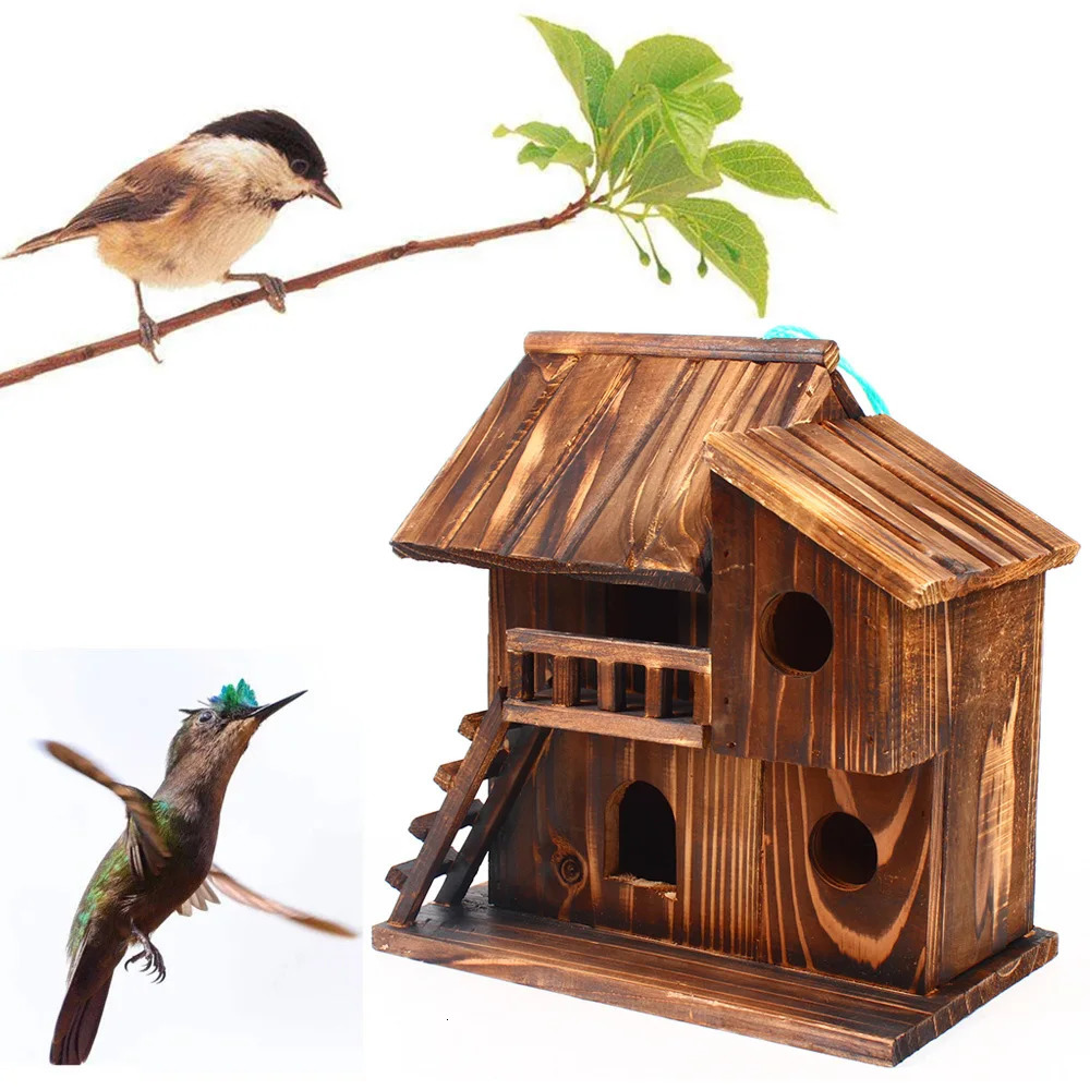 Pet Bird Squirrel Wooden Hanging Cage House Toy Outdoor 250206