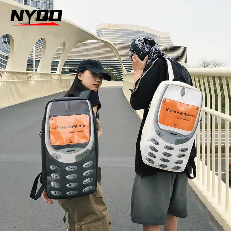 2024 Y2k Women Students Schoolbags Men Personality Vintage Telephone Messenger Bags Large Capacity Funny Ins Travel Backpacks 250122