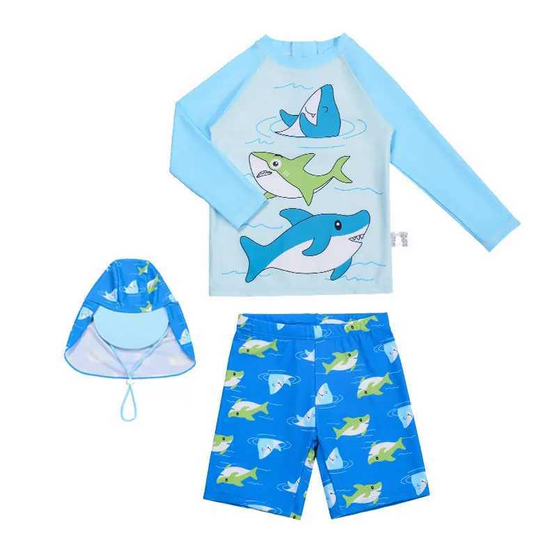 3 Pcs New Boys Swimsuit Sun Protection UPF 50+ Long Sleeve Swimming Sunsuit With Hat Split Bathing Suits ChildrenXJ250214