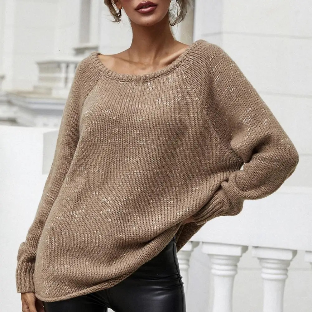 Autumn Winter Long Sleeve Off Shoulder Pullover Sweater O-Neck Solid Color Sweater Women Jumper Outerwear 250210