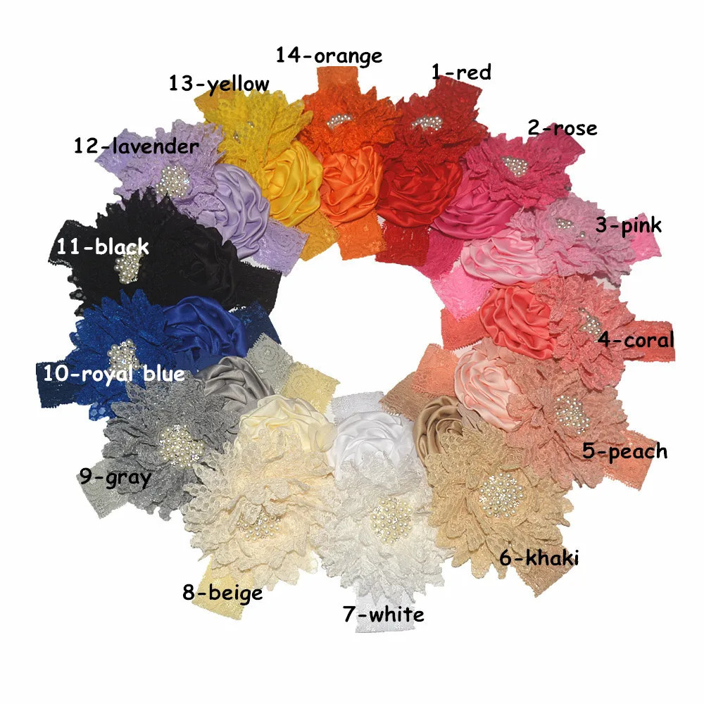 Baby Birthday Headband Po Props Headwear Chiffon Flower with Diamond Lace Wide Headband for Baby Girls Headwrap Infant Turban 250121