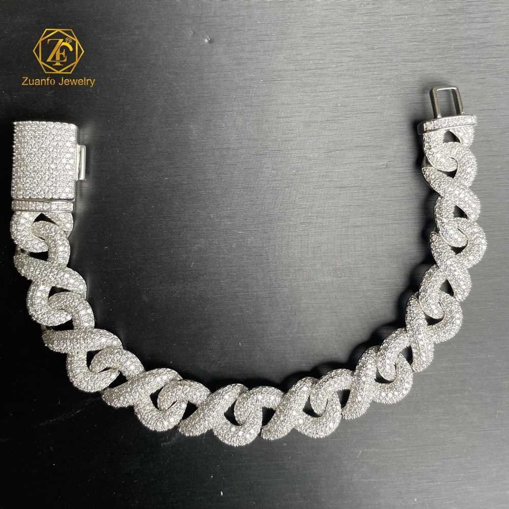Fashion Hip Hop 15mm Wide 8 Shape Cuban Chain Rose Gold Men Cuban Link Chain Iced Out Moissanite Bracelet Necklace