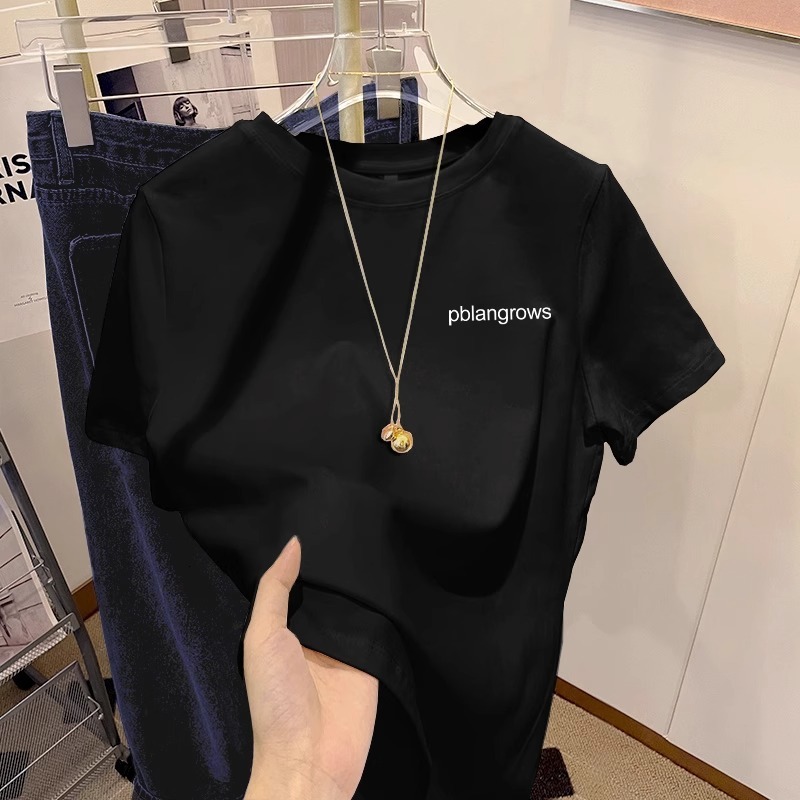 Designer Cotton Loose Plus Size White Women T-shirt 2025 New Semi Spring Banxia Ins Round Neck Shoulder Short Sleeved Top