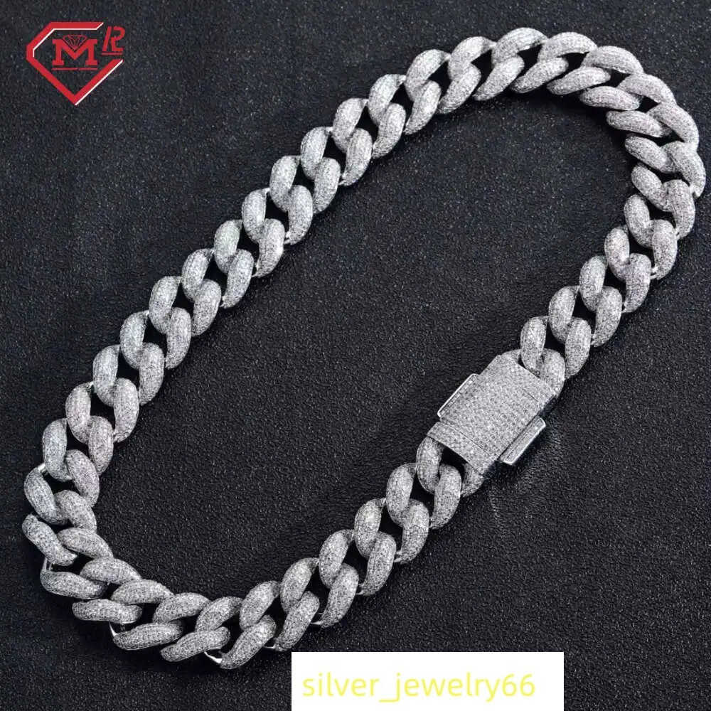 Hiphop 18mm Choker Cuban Necklace 925 Sterling Silver Iced Out Moissanite Cuban Link Chain