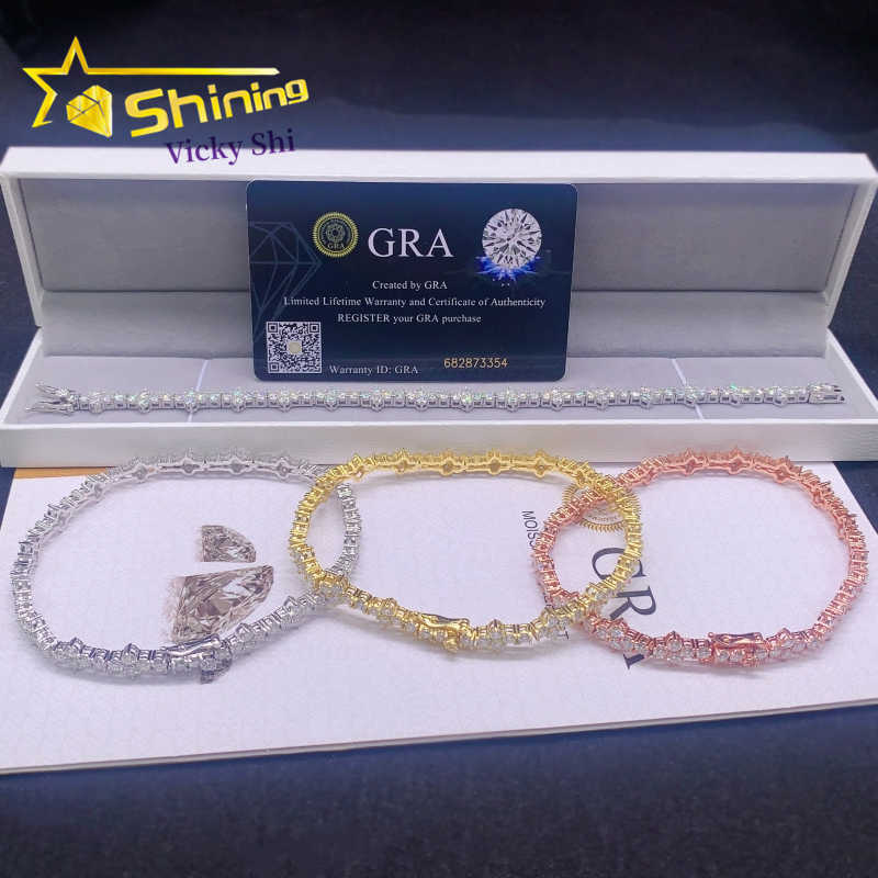 Shining Jewelry Pass Diamond Tester S925 Silver 3mm VVS Moissanite Tennis Bracelet Cross Design Diamond Tennis Chain