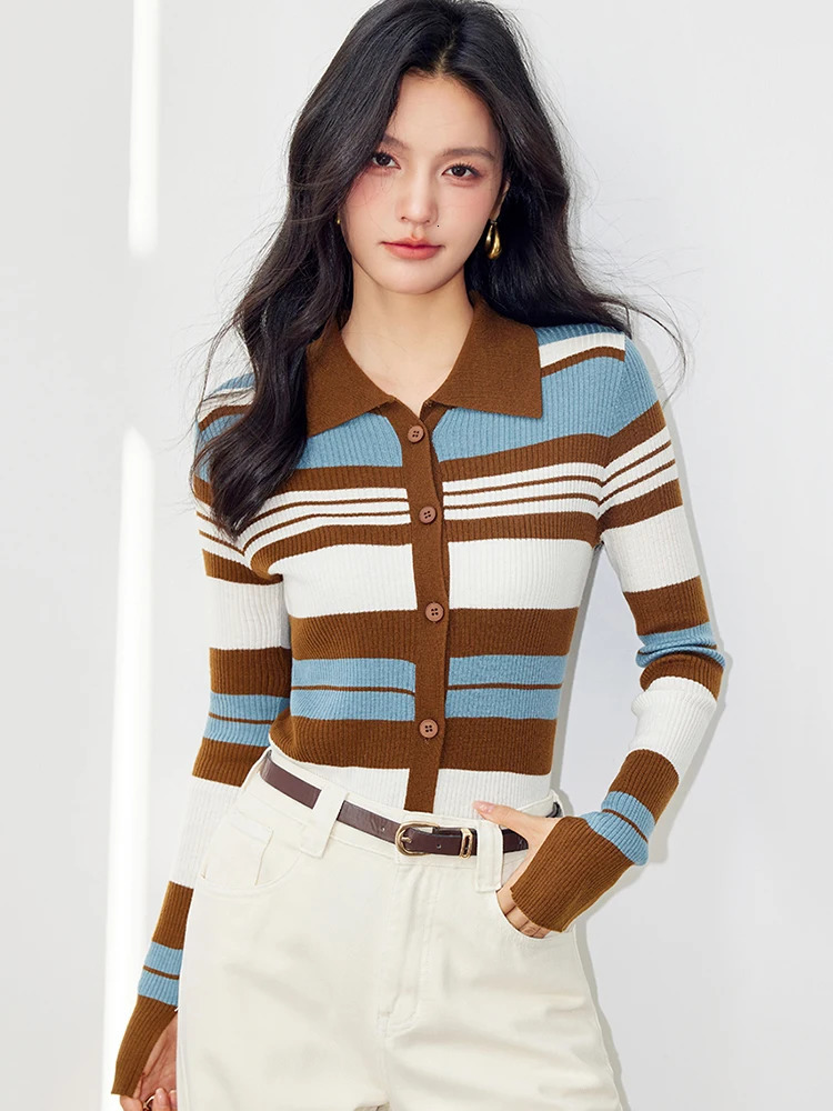 Korean Style Lazy Wind Striped Long Sleeve Sweater Cardigan Women Fashion Casual Knit Tops Harajuku Retro Sweaters 250211