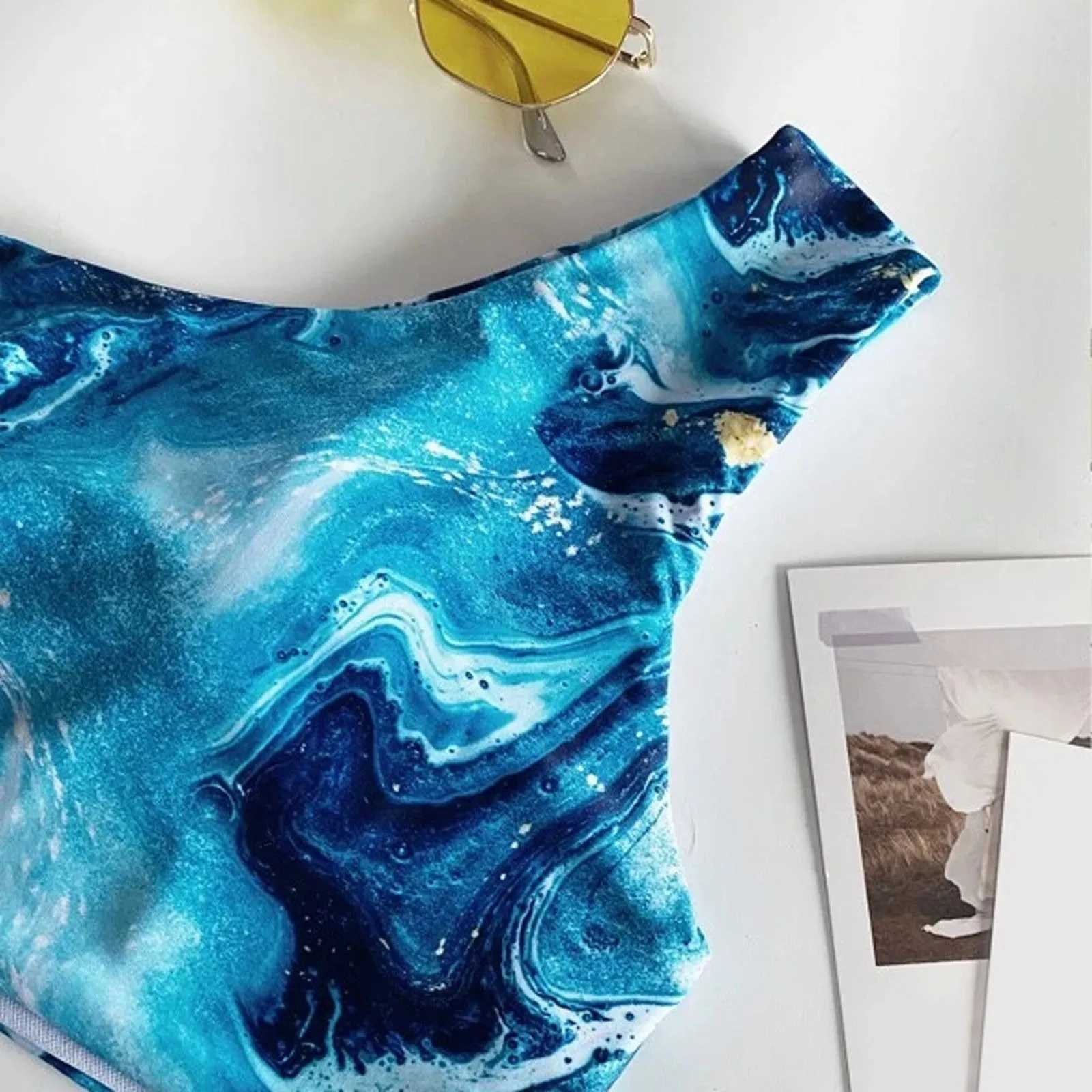 Womens Bikini Starry Sky Printed One Shoulder Swimsuit Hot Sexy Swimwears Tankinis Set Hollowing Out Swimwears SwimsuitW250214