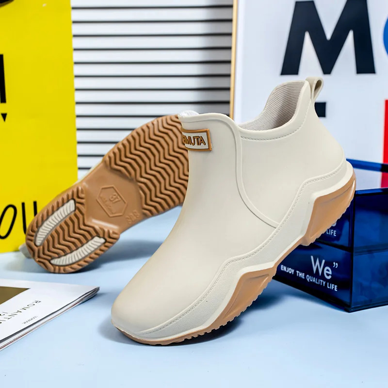 Unisex short rain boots couple shoes low cut anti slip water shoes PVC wear-resistant rain boots garden tiles 250213