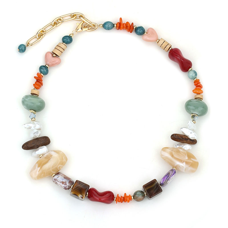 Bohemian Statement Beads Necklace for Women Girl Trendy Beach Party Jewelry Spring/Summer Accessory