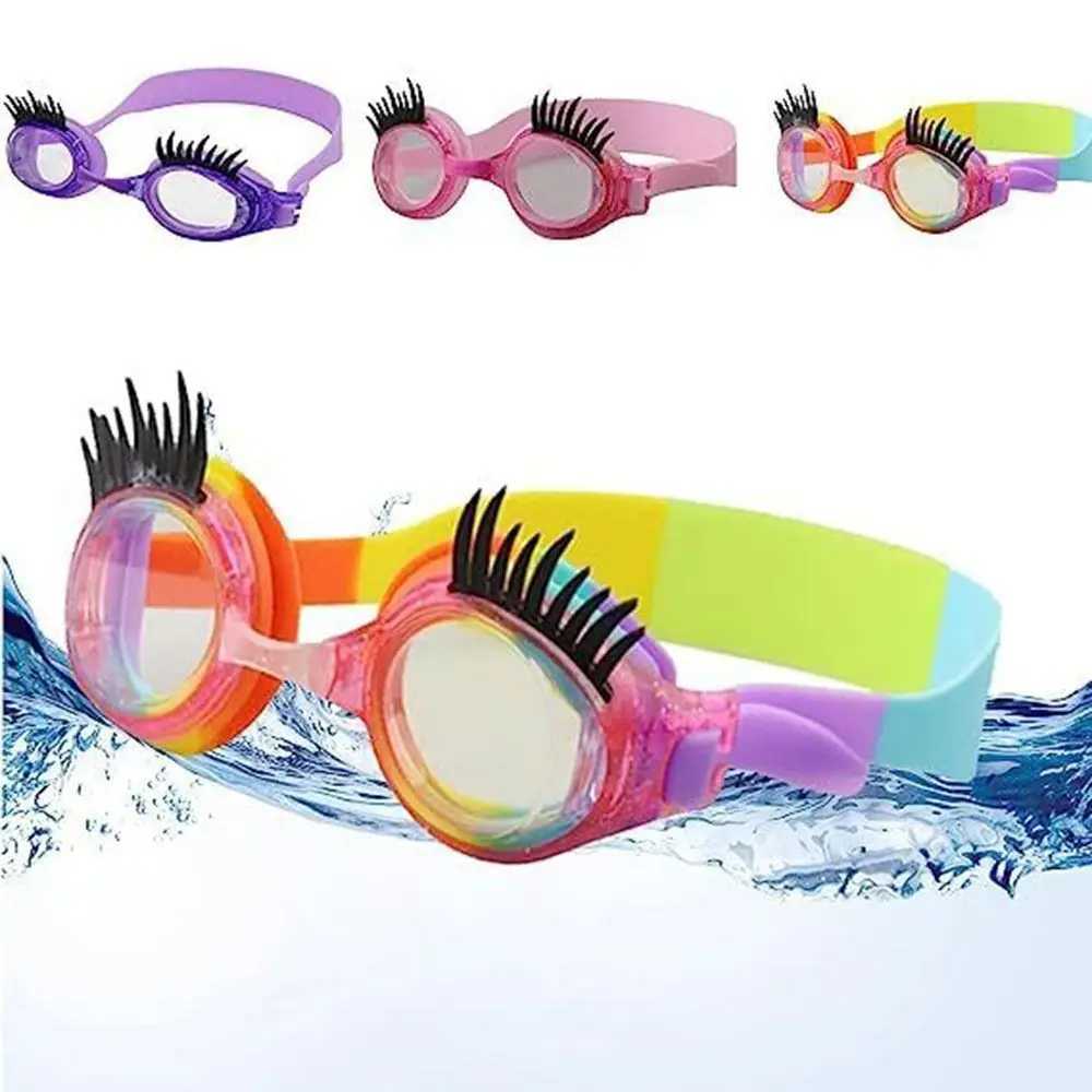 High Qu Silicone Children Eyelash Swimming Goggles Waterproof Anti-fog Swimming Goggles PC HD Eyelash Goggles Z250215