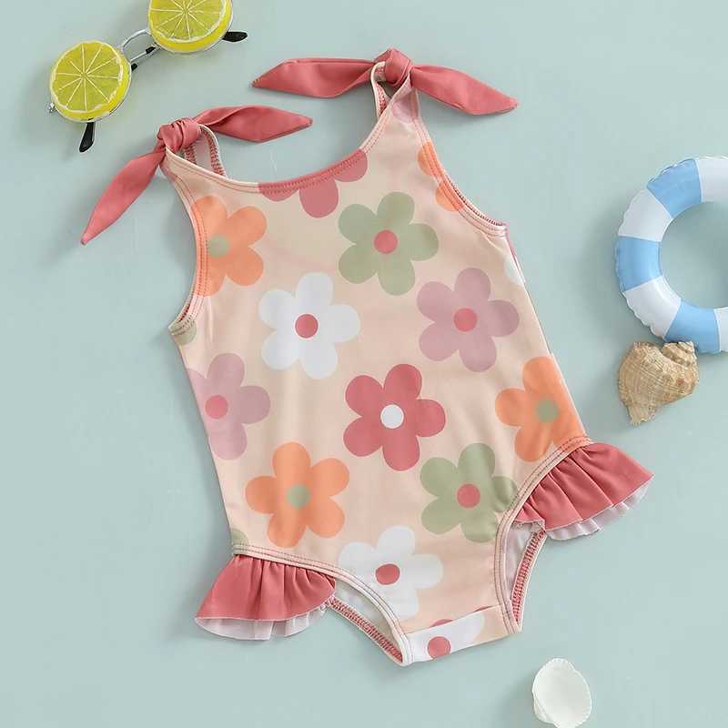 1-6T Toddler Girl Rash Guard Swimsuit Floral/Bowknot Print Sleeveless Tie Up Bathing Suit Beach Holiday SwimwearXJ250214