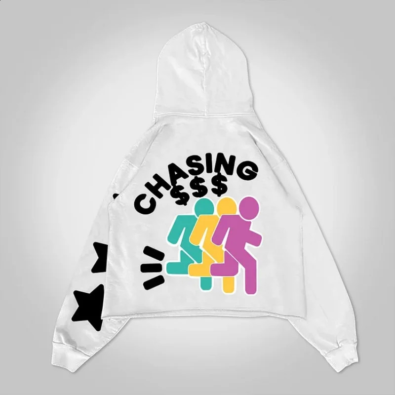 Chasing Money Print Graphic Oversized Pullover Hoodie Men Y2K Winter Long Sleeve Casual Oversize Sweatshirt Streetwear Women Top 250211