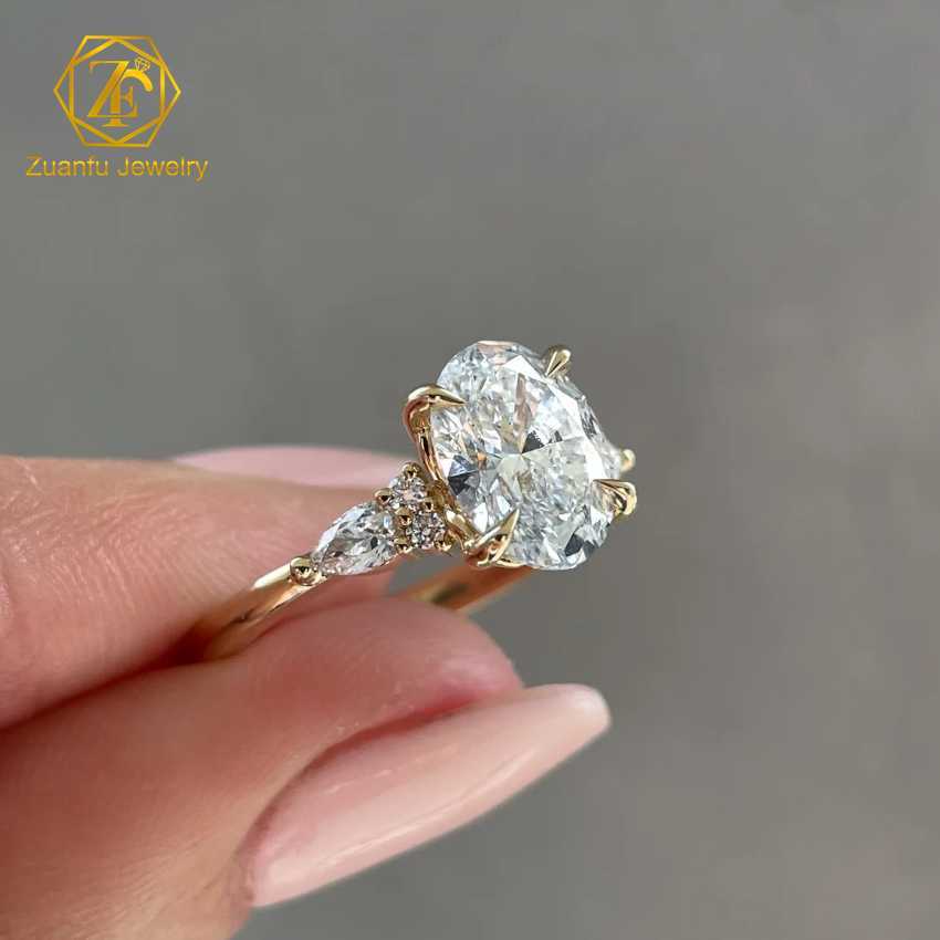 Fine Jewelry 14K Yellow Gold Oval Shape Cvd Diamond Ring 1.5CT 6x8mm Lab Created Diamond Ring for Women