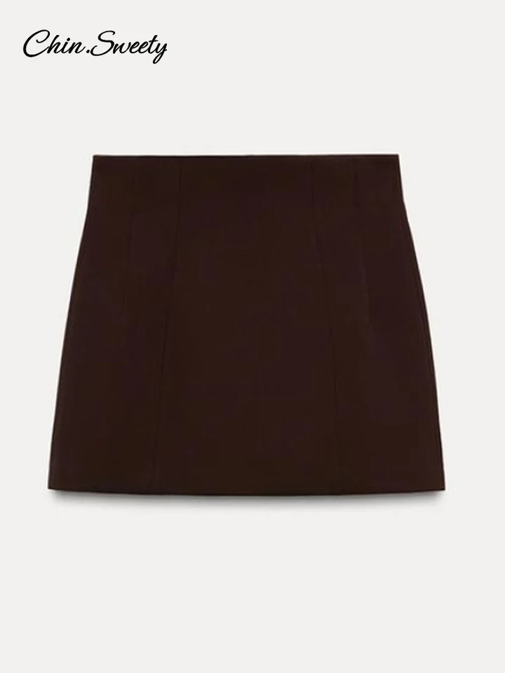 Elegant Blazer Mini Skirt Sets Women Brown Shoulder Pad Cinched Waist Suit Jacket Aline Skirts 2 Piece Office Lady Outfits 250214