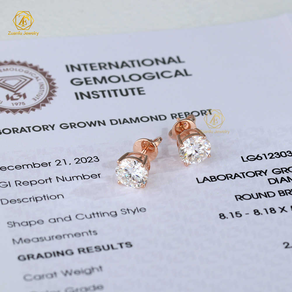 IGI Certified CVD 0.5ct 1ct 2ct Lab Diamond Earrings 10K Solid Rose Gold Screw Lock Diamond Solitaire Earrings Lab Grown