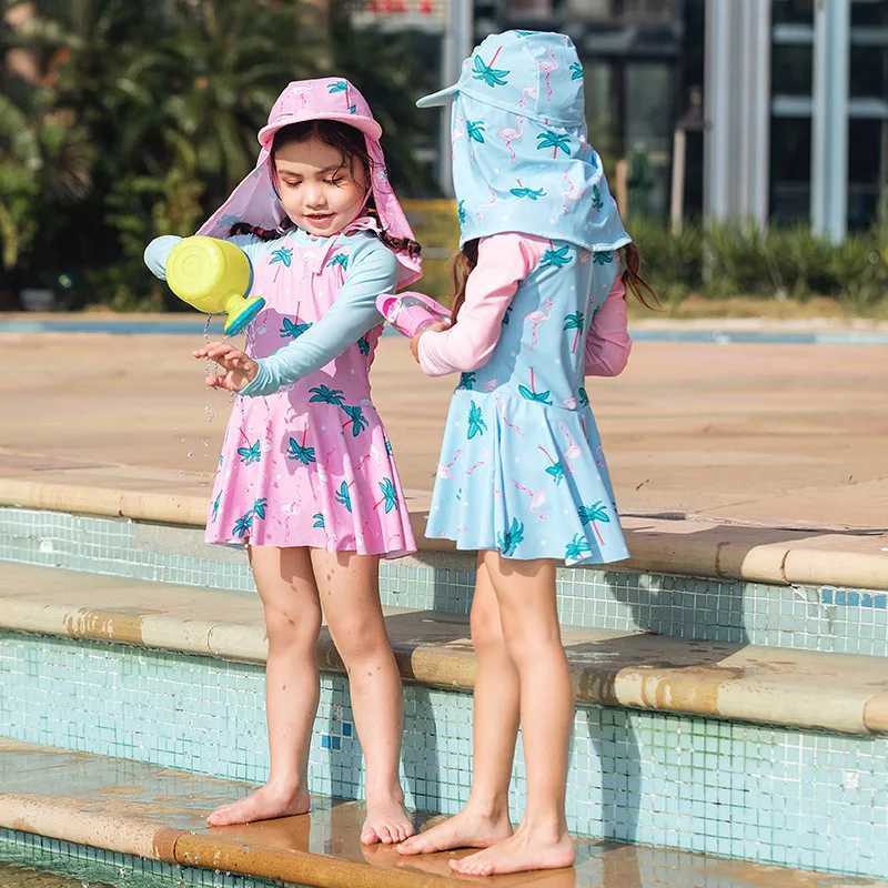 Toddler Girl Bathing Suit Children Swimsuit Girls One Piece Dress Cute Fashion Sun Proof Long Sleeve Swimsuit Baby Girl SwimwearXJ250214