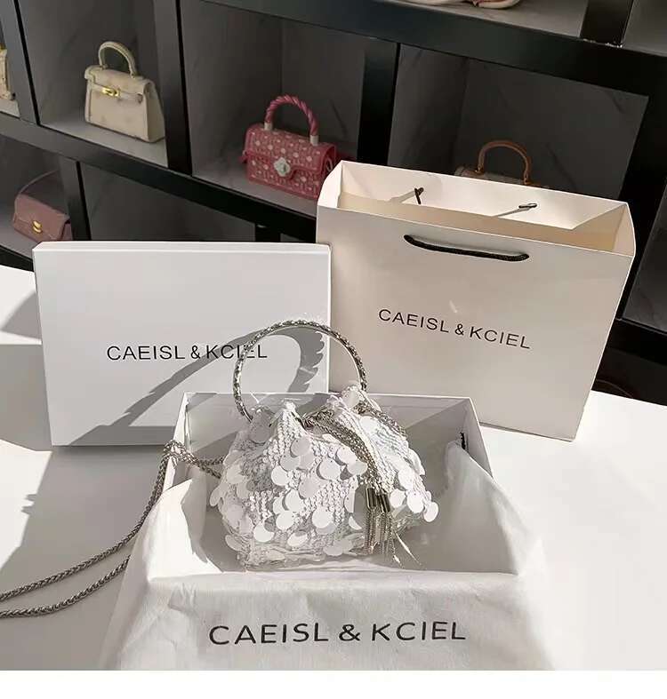 Designer Dia Tassel Sequins Evening Wedding Party Clutch Purse Metal Ring Women's Handbag Shoulder Crossbody Bag