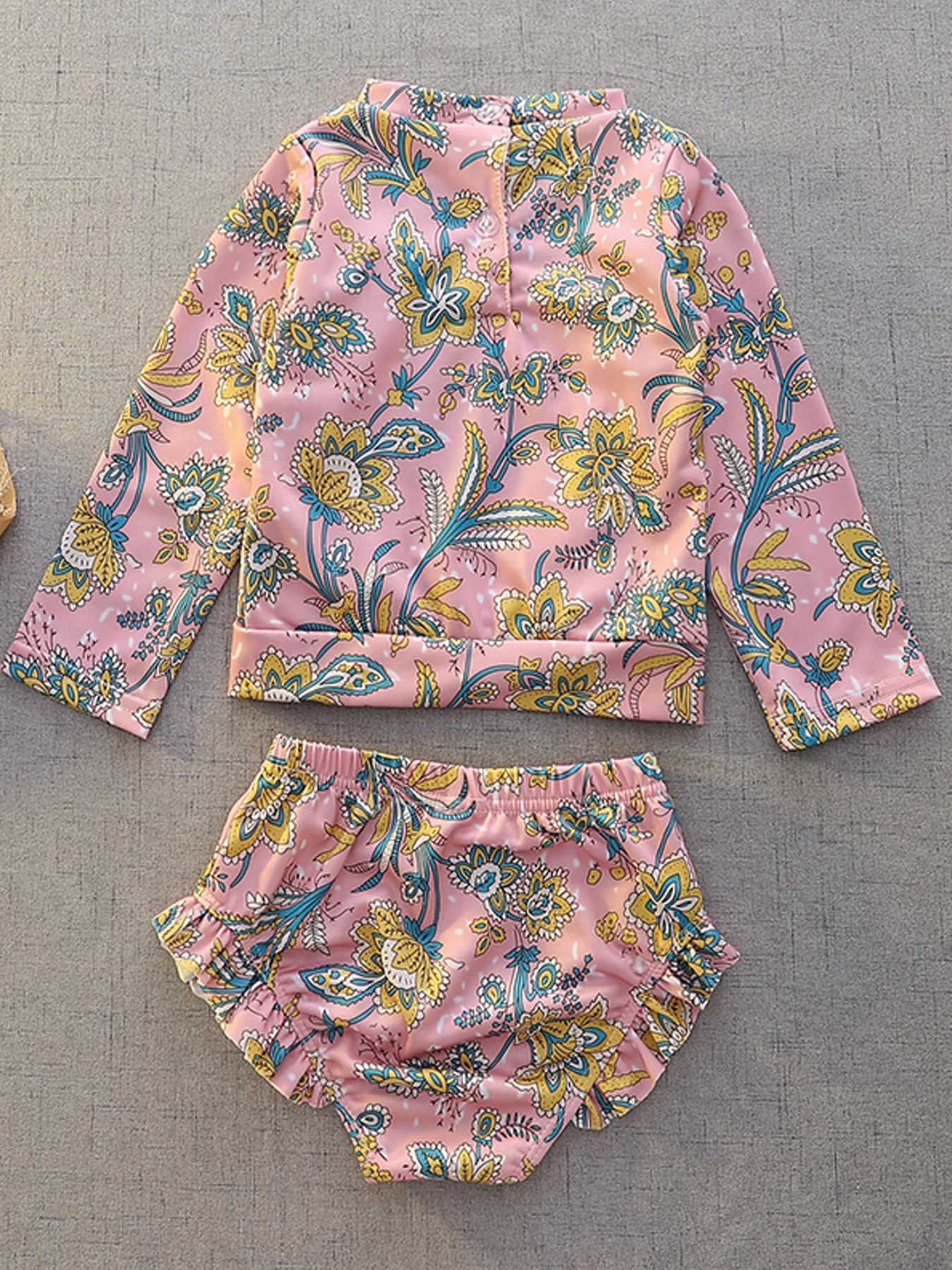 Baby Girl Two-piece Swimsuit Long Sleeve Quick-drying Children Swimwear Holiday Jacket Infant Girl Flower Swimming BikiniXJ250214