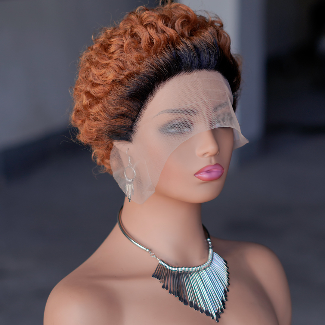 Pixie Wig Afro Curly 1B# 1B/27# 1B/30# 100% Human Hair 13X1 Lace Wig 613# 1B 99J Ombre Color