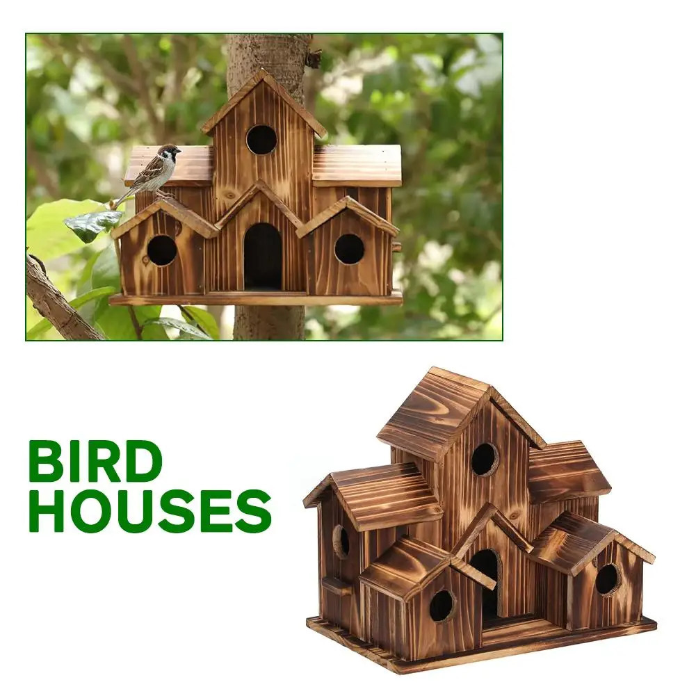 5 Hole Bird Houses Outdoor for 5 Bird Families Bluebird Finch Natural Wood Hanging Birdhouse Garden Decoration I9P1 250206