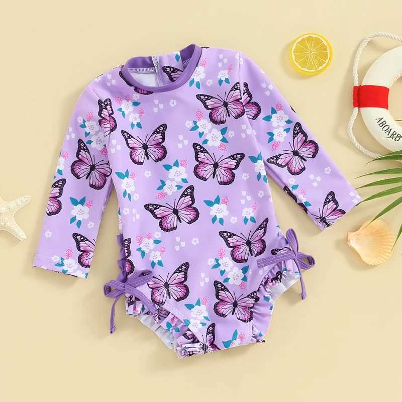 Baby Girls Bikini Swimwear Rash Guard Long Sleeve Flower Butterfly Print Bow Summer Swimming Bathing Swimsuit BeachwearXJ250214