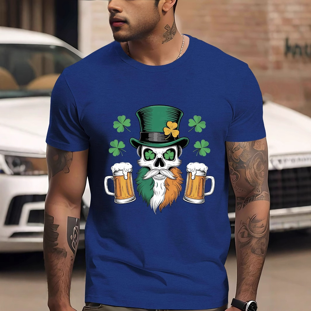 Designer Fashion Trend 2025 New Men's St. Patrick's Day Casual Round Neck Short Sleeved T-shirt