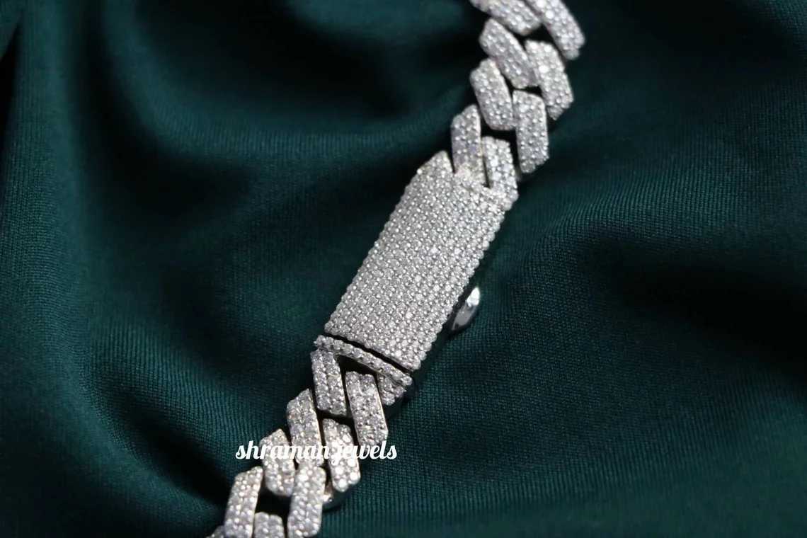 925 Silver Iced Out 18mm Moissanite Round Diamond Cuban Link Chain Diamond Choker Chain for Women