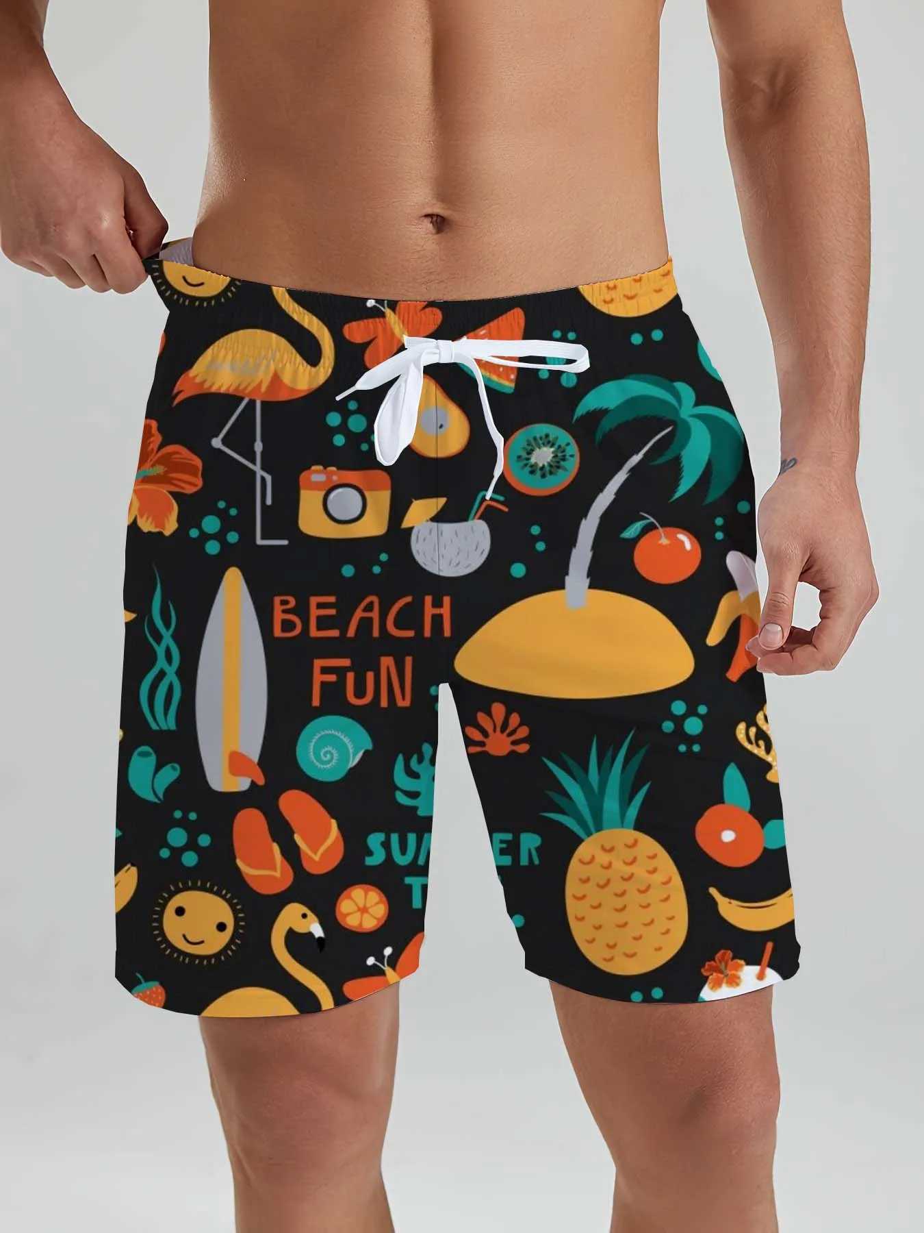 Hawaiian flamingo Vacation Beach Shorts For Men Summer Casual Street Short Pants 3D Printed Board Shorts Swimsuit Swim Trunks W250215