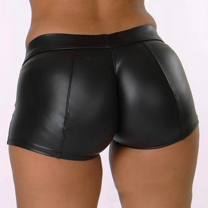 2023 Sexy Womens Shorts Shiny Elastic High Waist Faux PU Leather Short Pants Slim Dance Clubwear Mini 250213