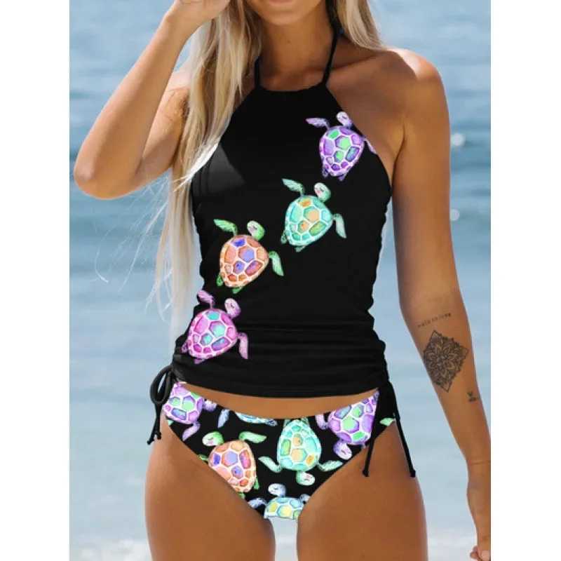 Womens Bathing Suit Coconut Drawstring Side Halter Neck Tankini Set Summer Beach Wear Cute Swimwear Women Swimsuit Sexy BikiniW250214