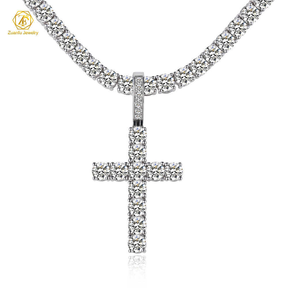 RTS 5mm D VVS Moissanite Diamond Pendant 925 Silver Rhodium Plated Moissanite Cross Pendant for Christianity