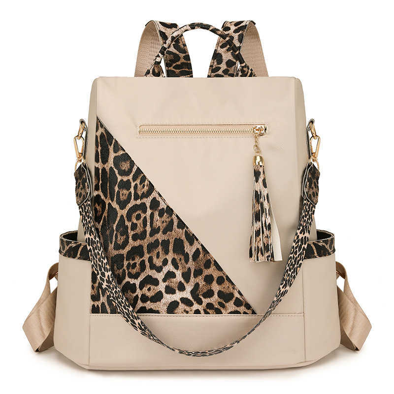 Spring New Womens Trendy Leopard Print Backpack Versatile Leisure Large Capacity Backpack Lightweight Backpack
