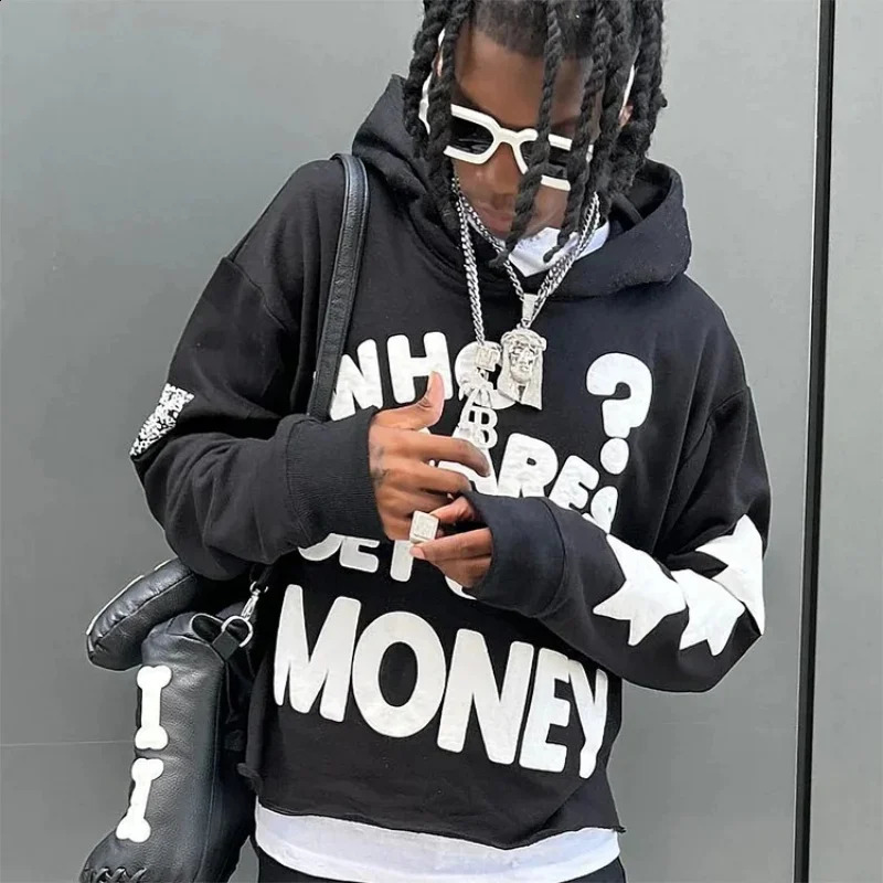 Chasing Money Print Graphic Oversized Pullover Hoodie Men Y2K Winter Long Sleeve Casual Oversize Sweatshirt Streetwear Women Top 250211