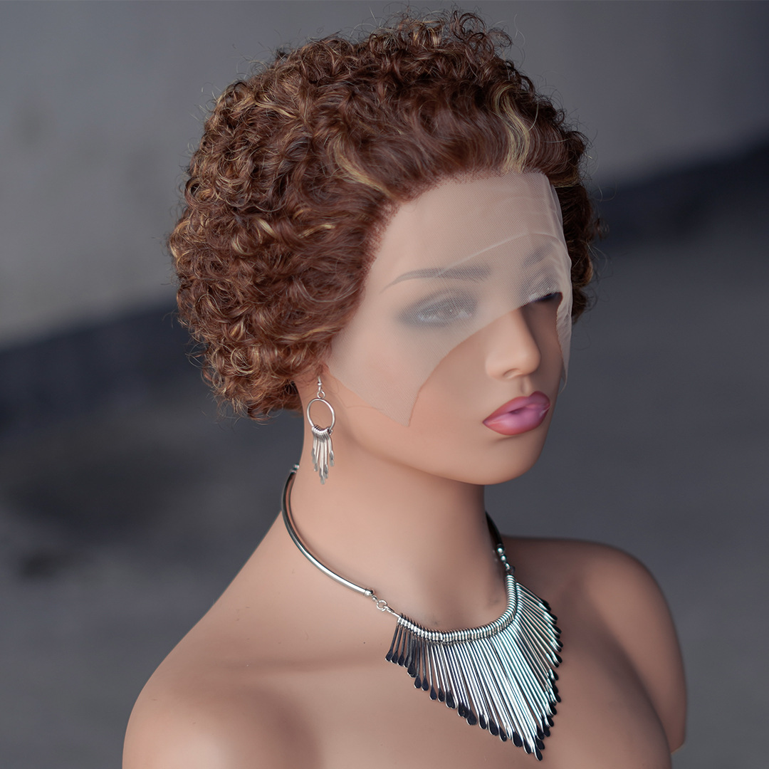 Pixie Wig Afro Curly 1B# 1B/27# 1B/30# 100% Human Hair 13X1 Lace Wig 613# 1B 99J Ombre Color