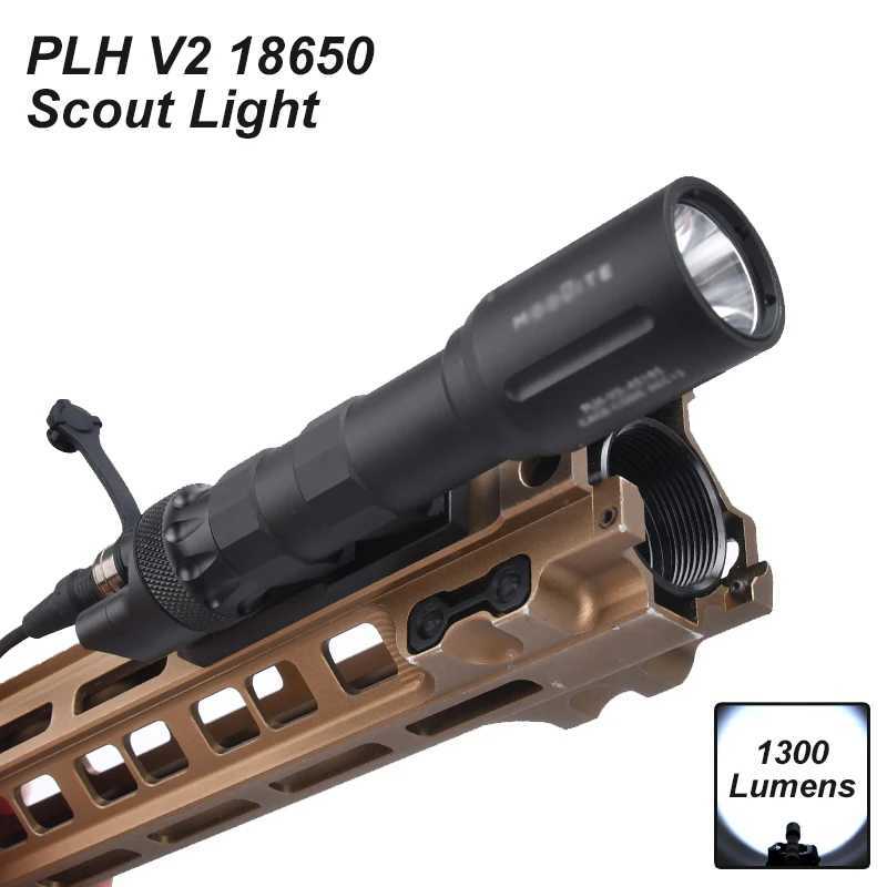 WADSN PLHv2 18650 White D Airsoft Weapon Rif Flashlight Hunting High Power Scout Light 1300Lumens with Metal Dual Tail W250214