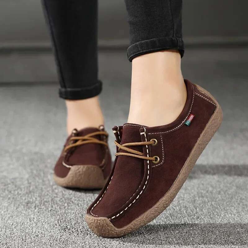 New Arrival Women Casual 2025 Suede Leather Flats Sneakers Lace Up Moccasins Ladies Shoes Fashion Loafers Plus Size 35-42