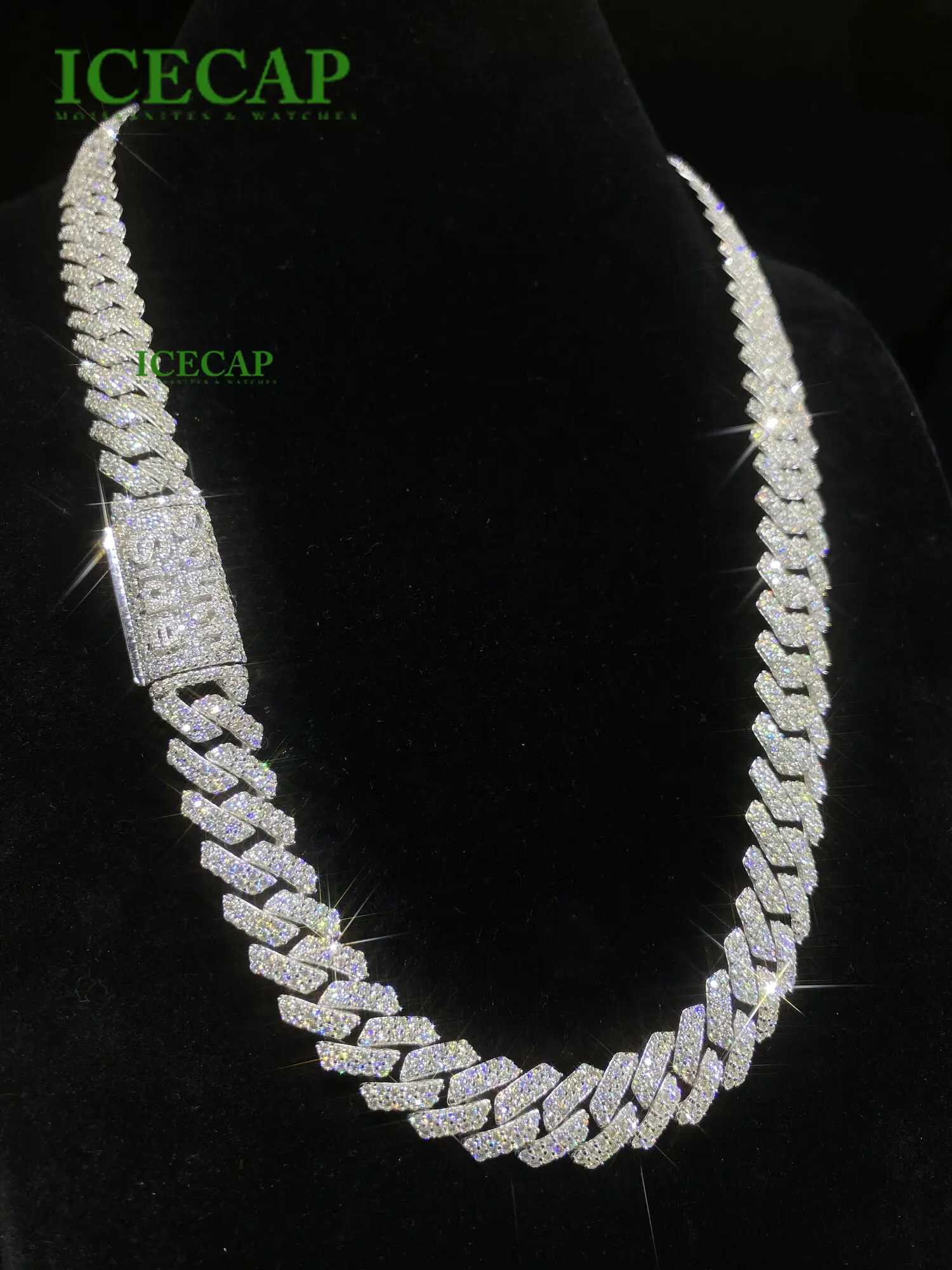 Hiphop Jewely Custom 12mm 2 Rows Vvs Moissanite Cuban Chain Lock Name Sterling Silver Pass Diamond Tester Rapper Chain Necklace