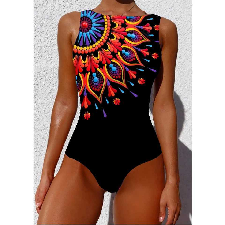 2023 New Printed One-piece Swimsuit Classic Printed Lace Up Swimsuit Womens Push Up Flower One-piece Suit Beach Wear For FemaleW250214