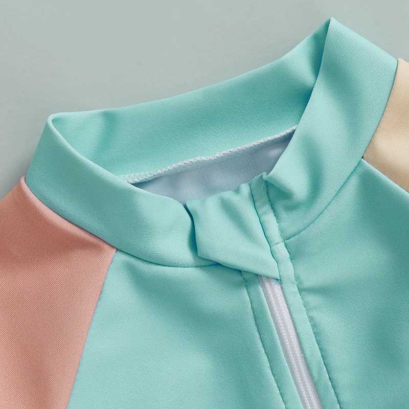 0-24M Newborn Baby Boys Girls Swimwear 5 Colors Kids Swimsuits Patchwork Long Sleeve Zip Up Bathing Suits with Hat BikinisXJ250214