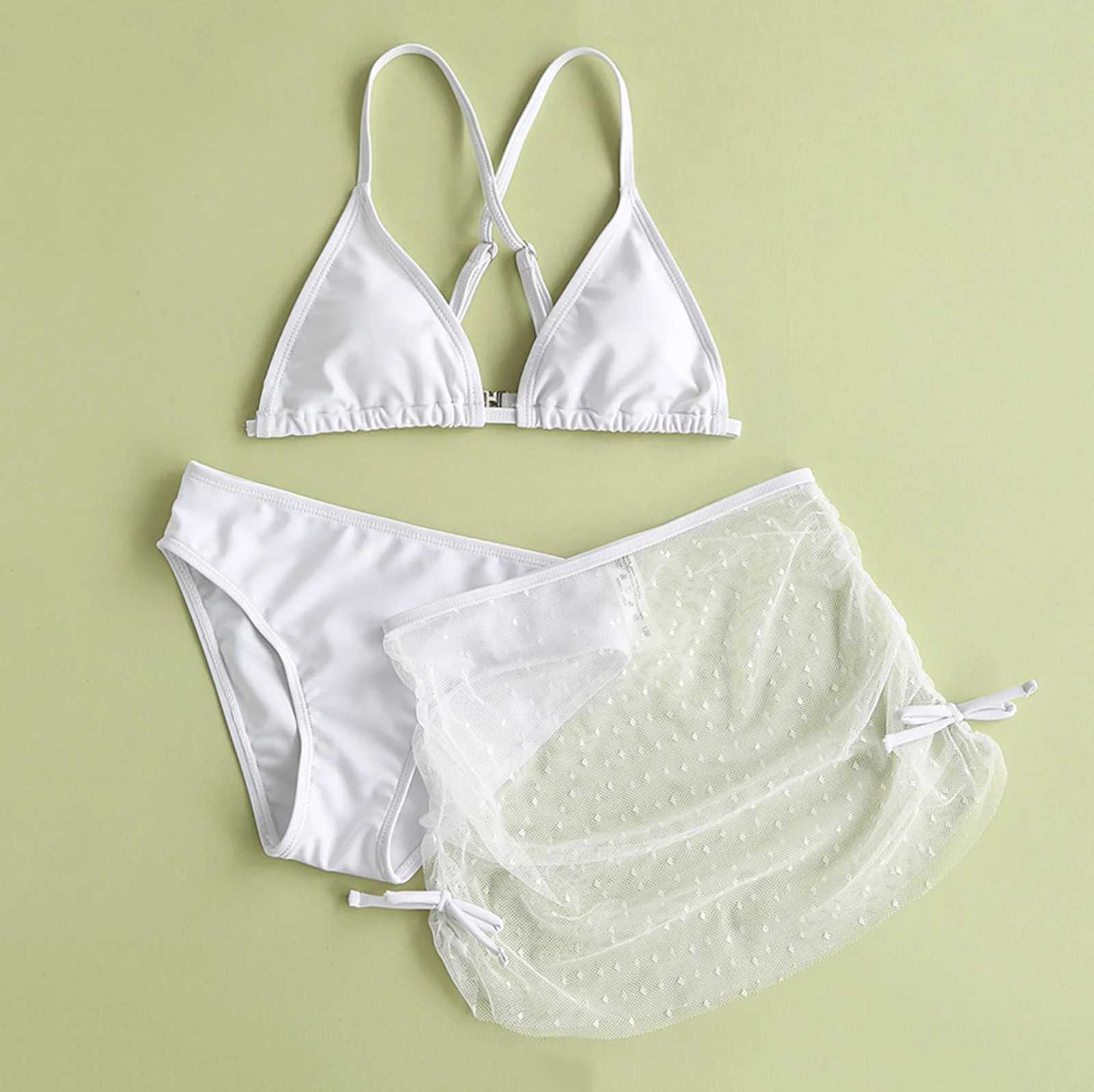 Kids Solid Swimsuit GirlS 3 Piece Swimsuits Soild Bikini Bathing Suit Briefs Girls Bikini Beach Wear Swimwear Set XJ250214