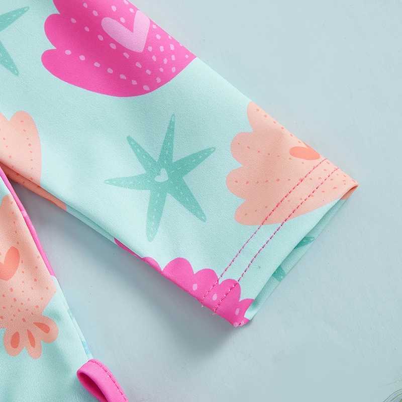 Citgeett Summer Kids Toddler Girls Swimsuit Bodysuit Long Sleeve Print Ruffles Bathing Suit Swimwear ClothesXJ250214