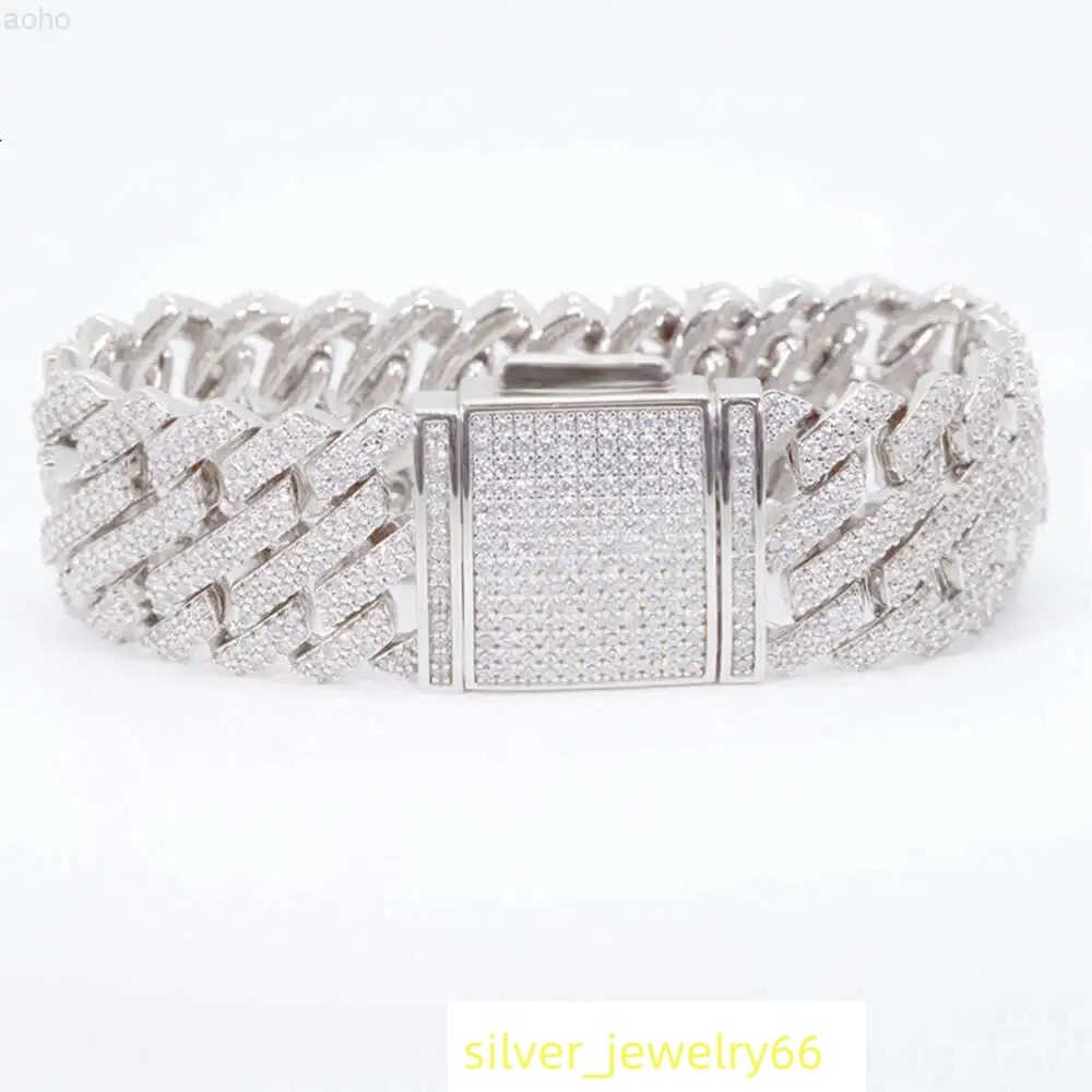 Customized Hip Hop Chain 20mm Width 2rows Cuban Chain S925 Sterling Silver Gold Plated Iced Out Moissanite Mens Link Jewelry