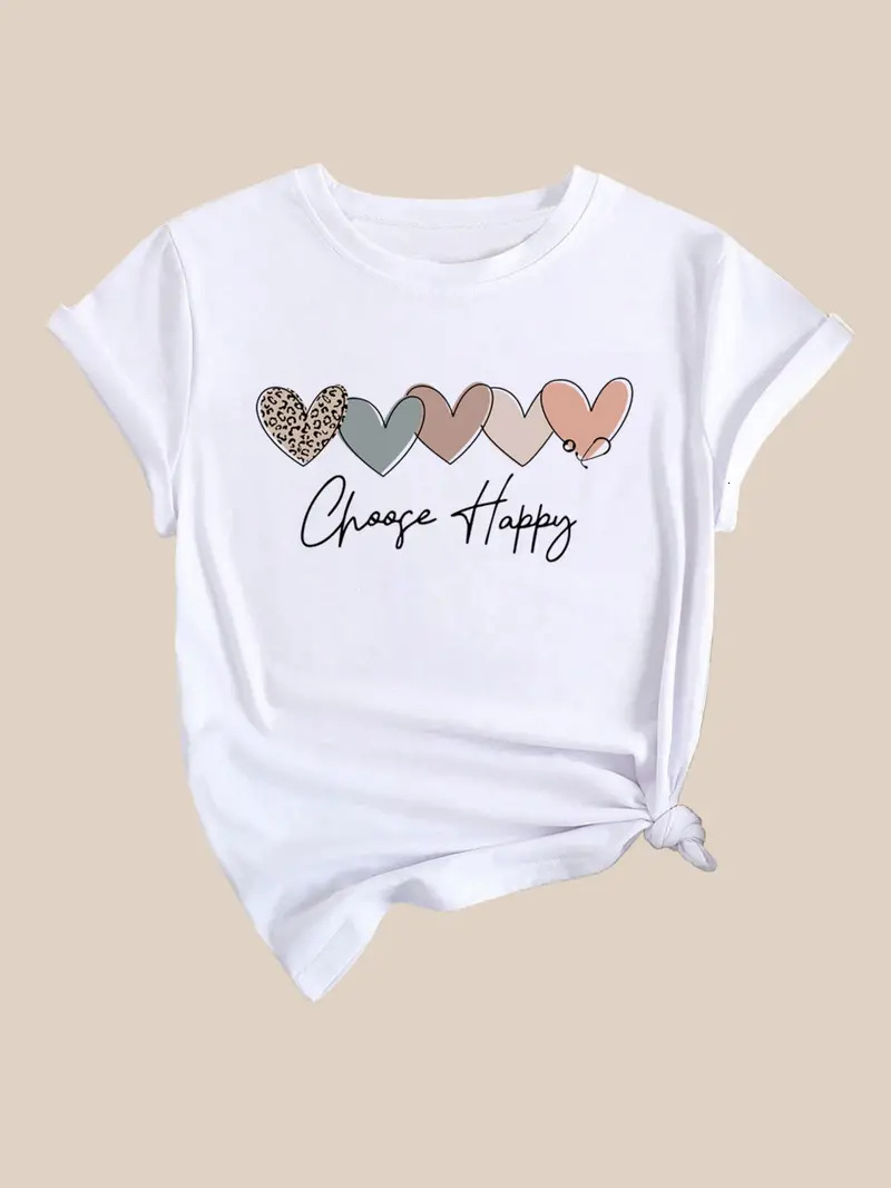Designer Fashion Trend Free Shipping Digital Printed Love Pattern Valentine Day Short Sleeved T-shirt 2025 Women Round Neck Top