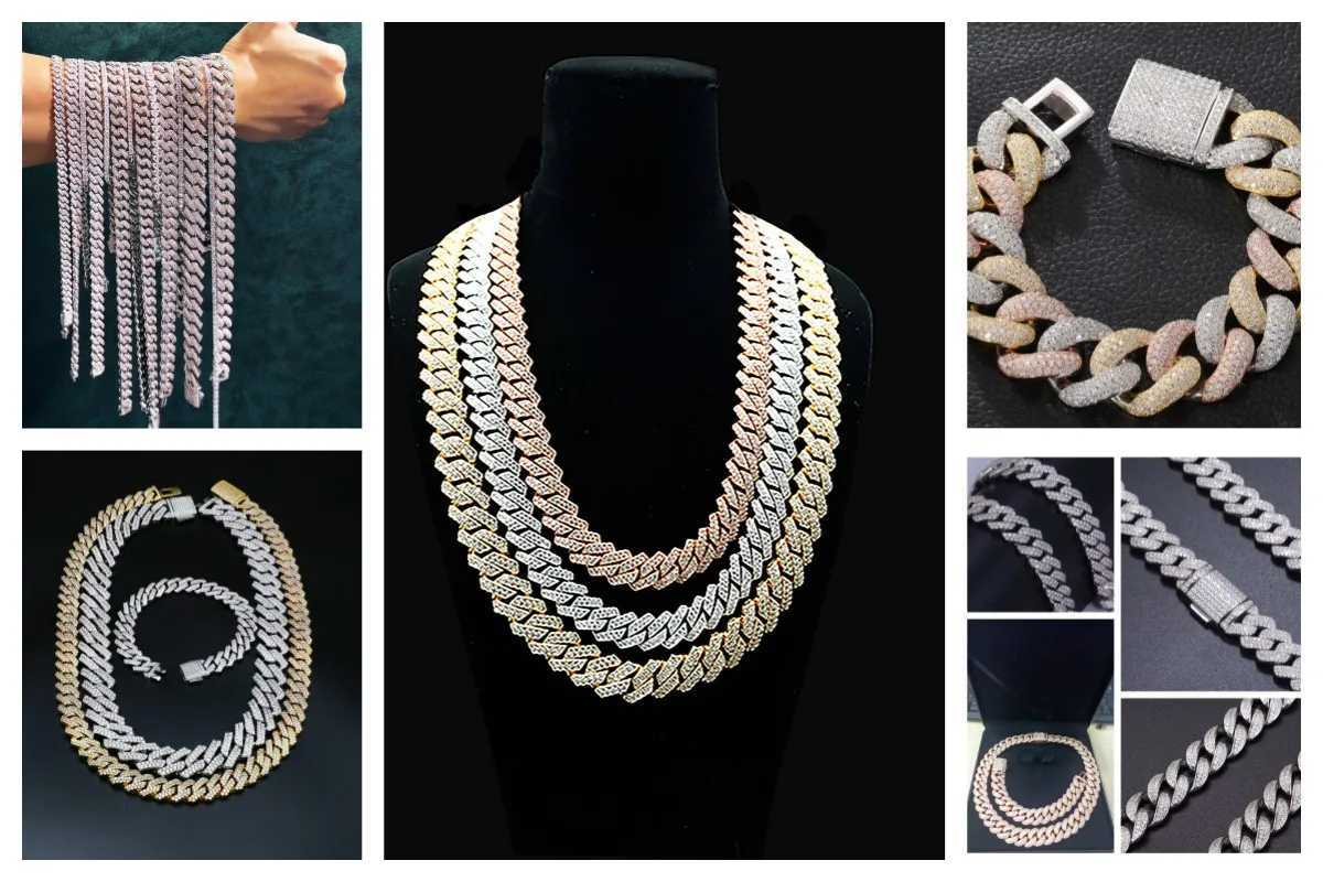 Designer Necklace Men Party Jewelry Two Row Stone Moissanite Iced Out Miami Sharp Hip Hop Cuban Chain Link 925 Sterling Silver